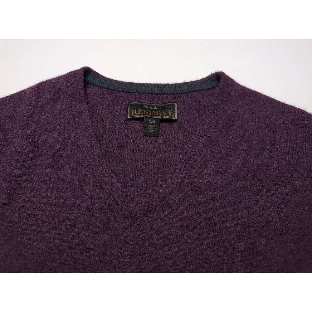 JOS A BANK 100% Cashmere V-Neck Sweater Purple Men's XXL 2XL